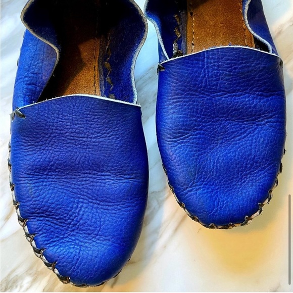 RICARDO MEDINA BEATRIZ VALENZUELA HANDMADE COBALT BLUE LEATHER ESPADRILLES SHOES - Picture 4 of 7